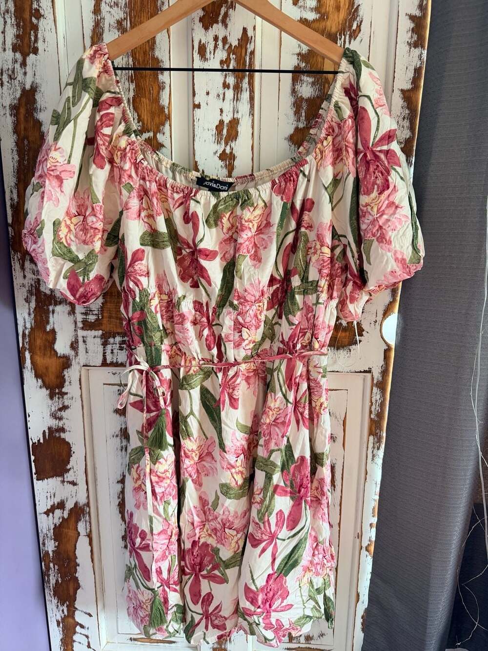 Davi & Dani Puff Sleeve Midi Dress Pink Floral Print Size 1X NWT Cottagecore
